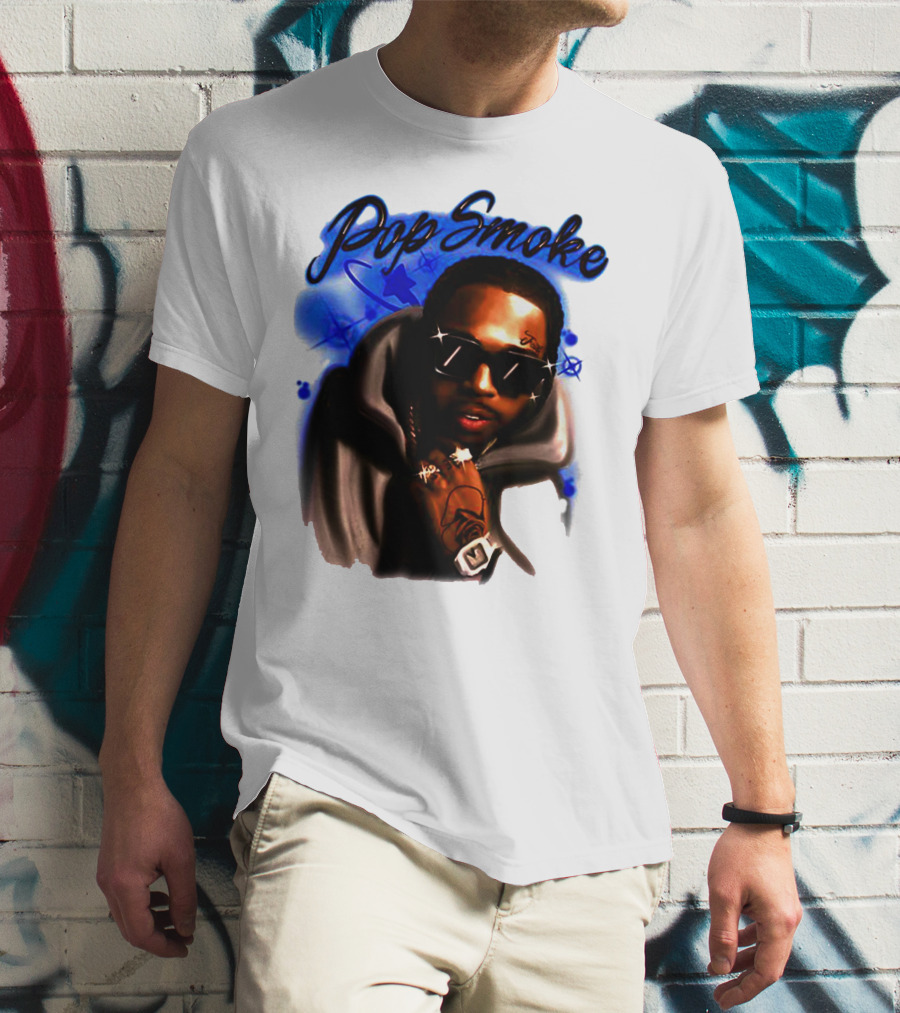 Pop Smoke Airbrush Blue Graffiti T-Shirt
