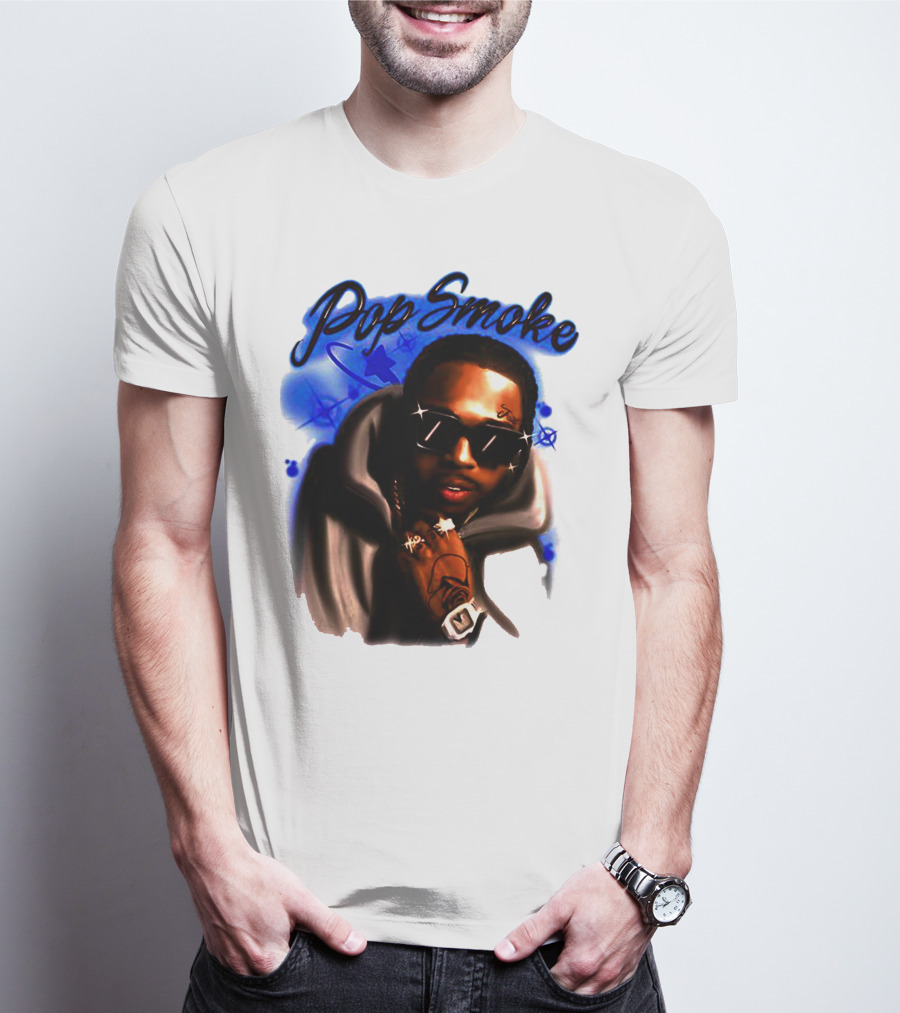 Pop Smoke Airbrush Blue Graffiti T-Shirt