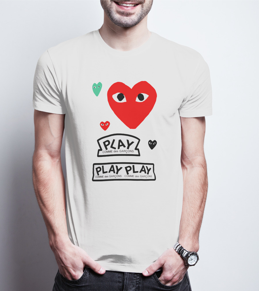 PLAY Comme Des Garçons Heart Faces T-Shirt