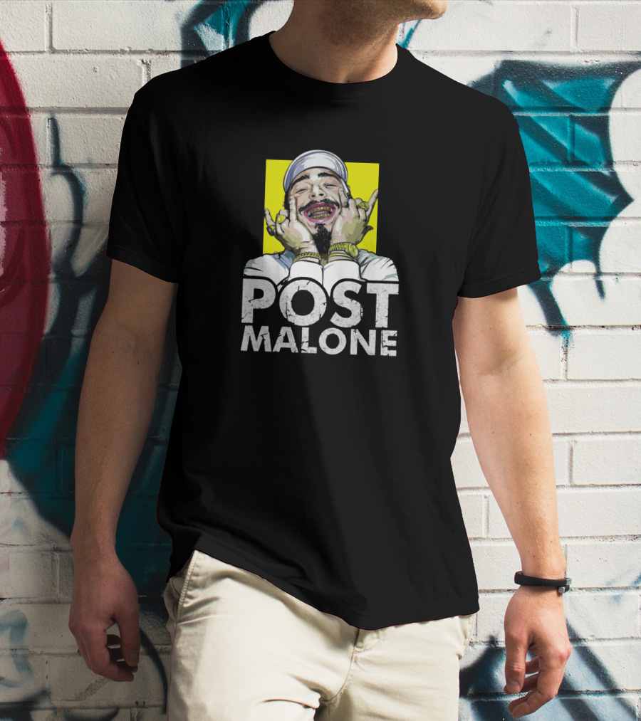 Post Malone Smiling In Yellow Background T-Shirt