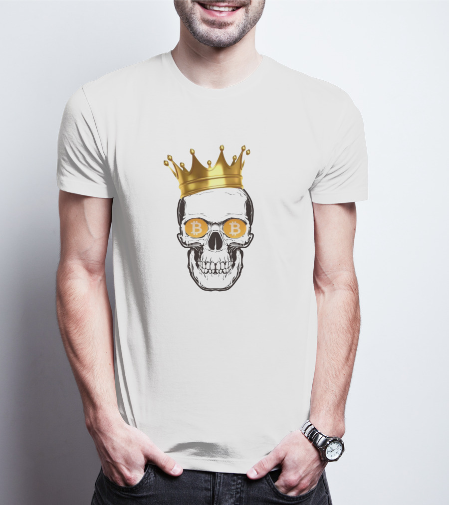 The King Of Bitcoin Skull With Crown And Bitcoin Eyes T-Shirt