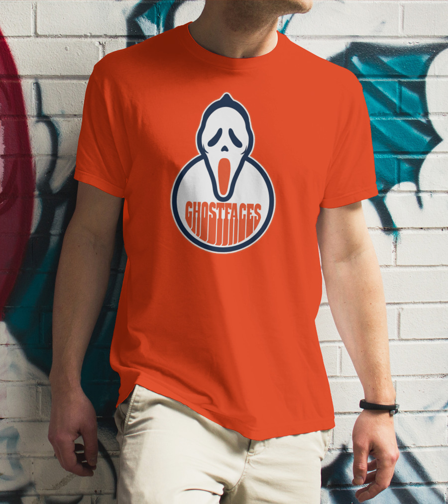 Edmonton Ghostfaces NHL Scream Parody Logo Orange Background T-Shirt
