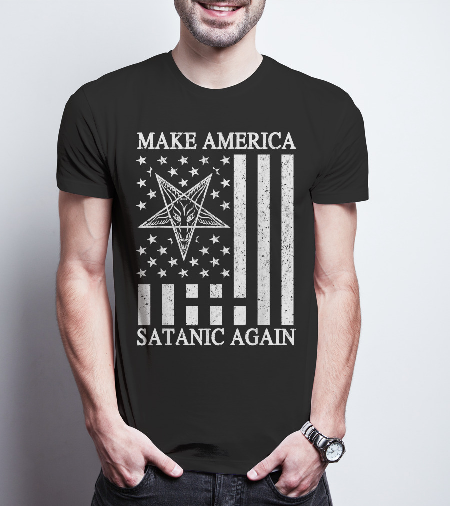 Make America Satanic Great Again American Flag Pentagram T-Shirt