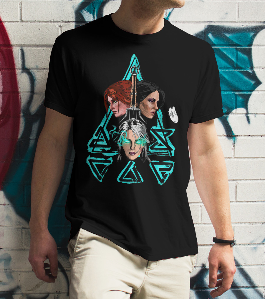 Geralt's Girls Glow Wild Hunt Witcher Triangle Warriors T-Shirt