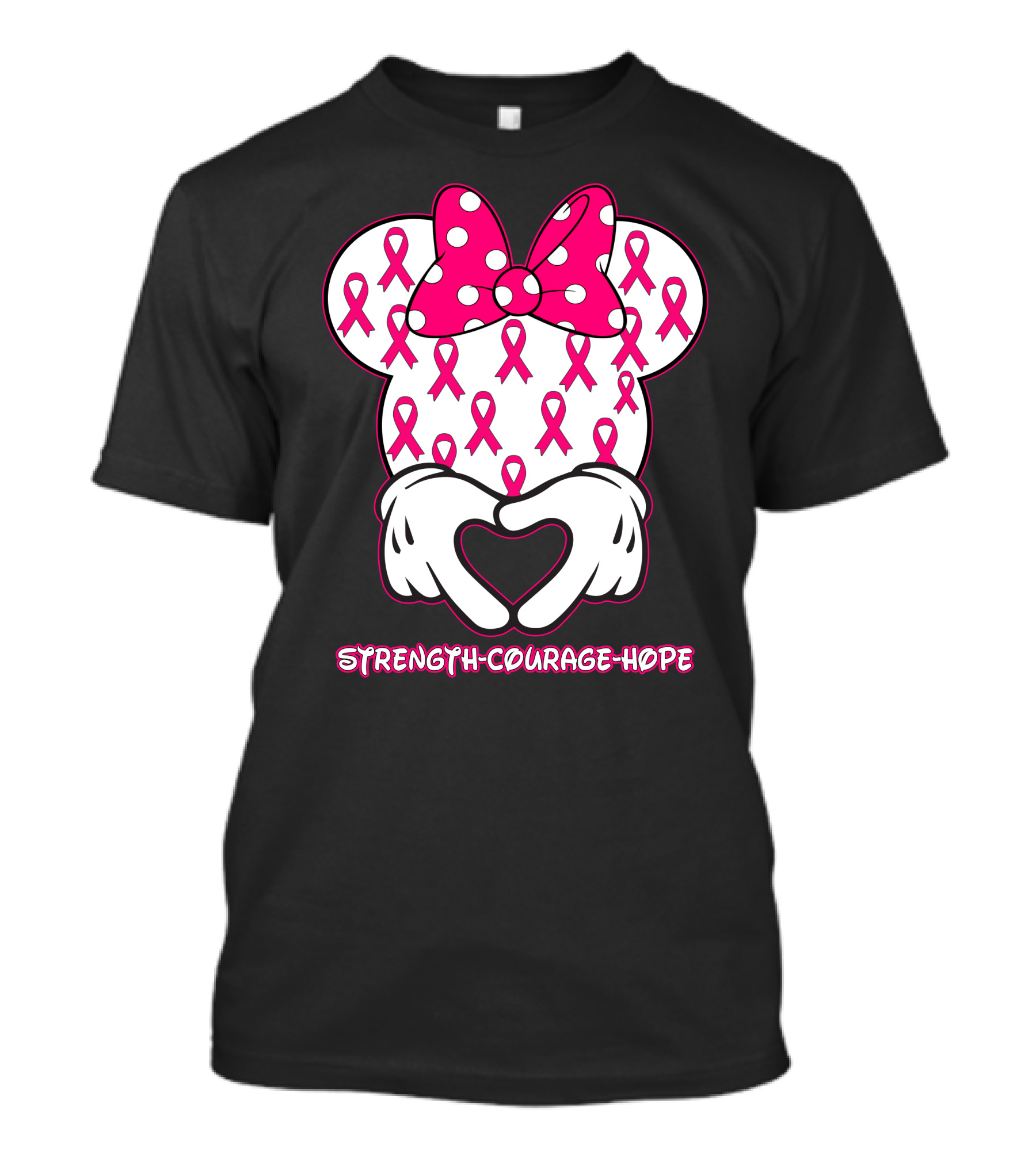 Strength Courage Hope Pink Ribbon Minnie Ears Hands Heart T-Shirt