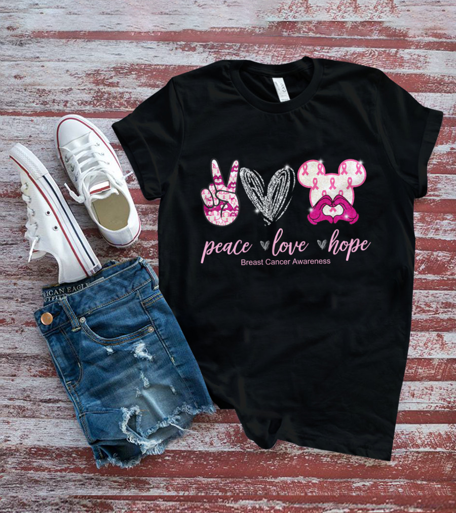 Peace Love Hope Breast Cancer Awareness T-Shirt