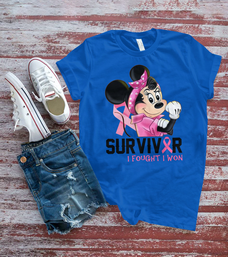 Survivor I Fought I Won Minnie Pink Ribbon Breast Cancer Awareness T-Shirt
