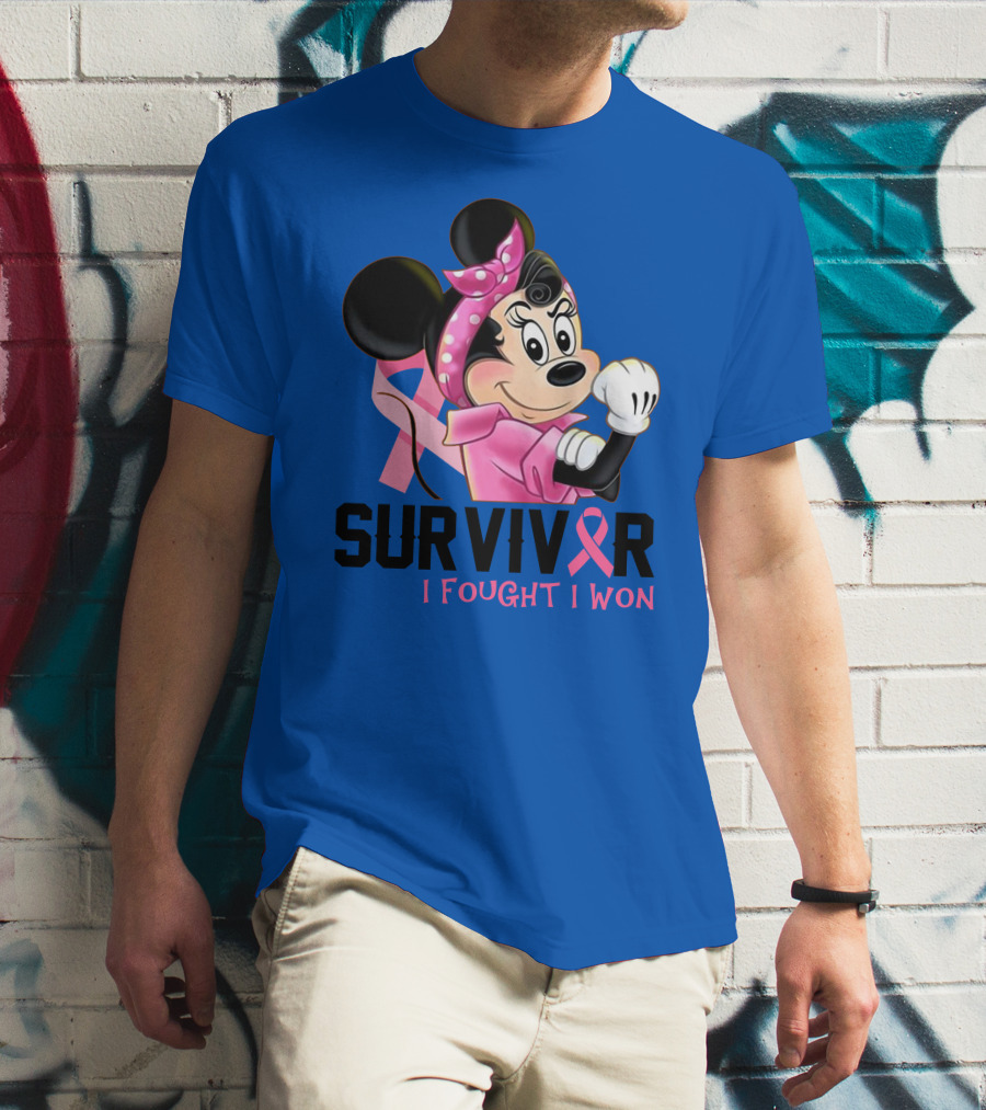 Survivor I Fought I Won Minnie Pink Ribbon Breast Cancer Awareness T-Shirt