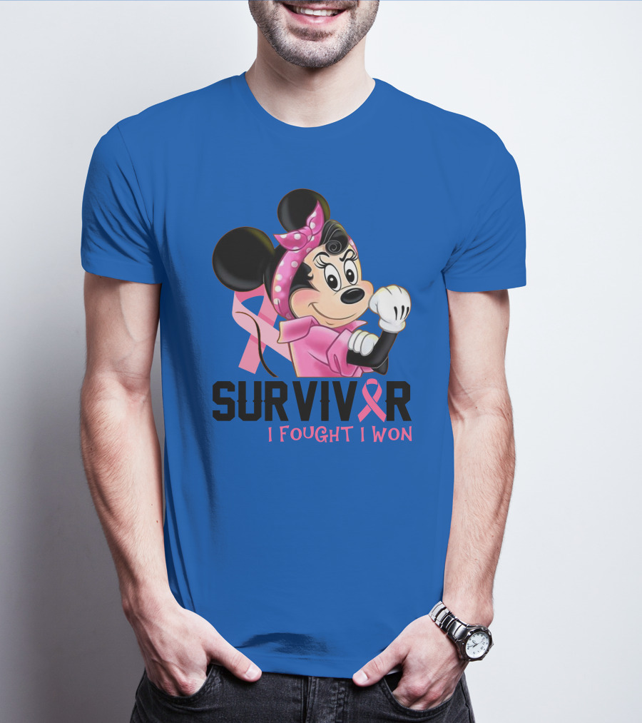 Survivor I Fought I Won Minnie Pink Ribbon Breast Cancer Awareness T-Shirt