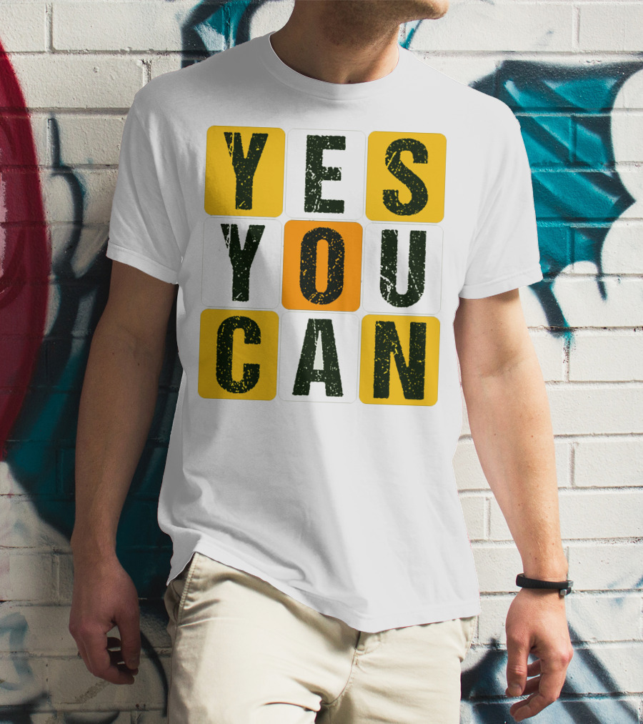 YES YOU CAN Motivation Yellow Orange Black T-Shirt