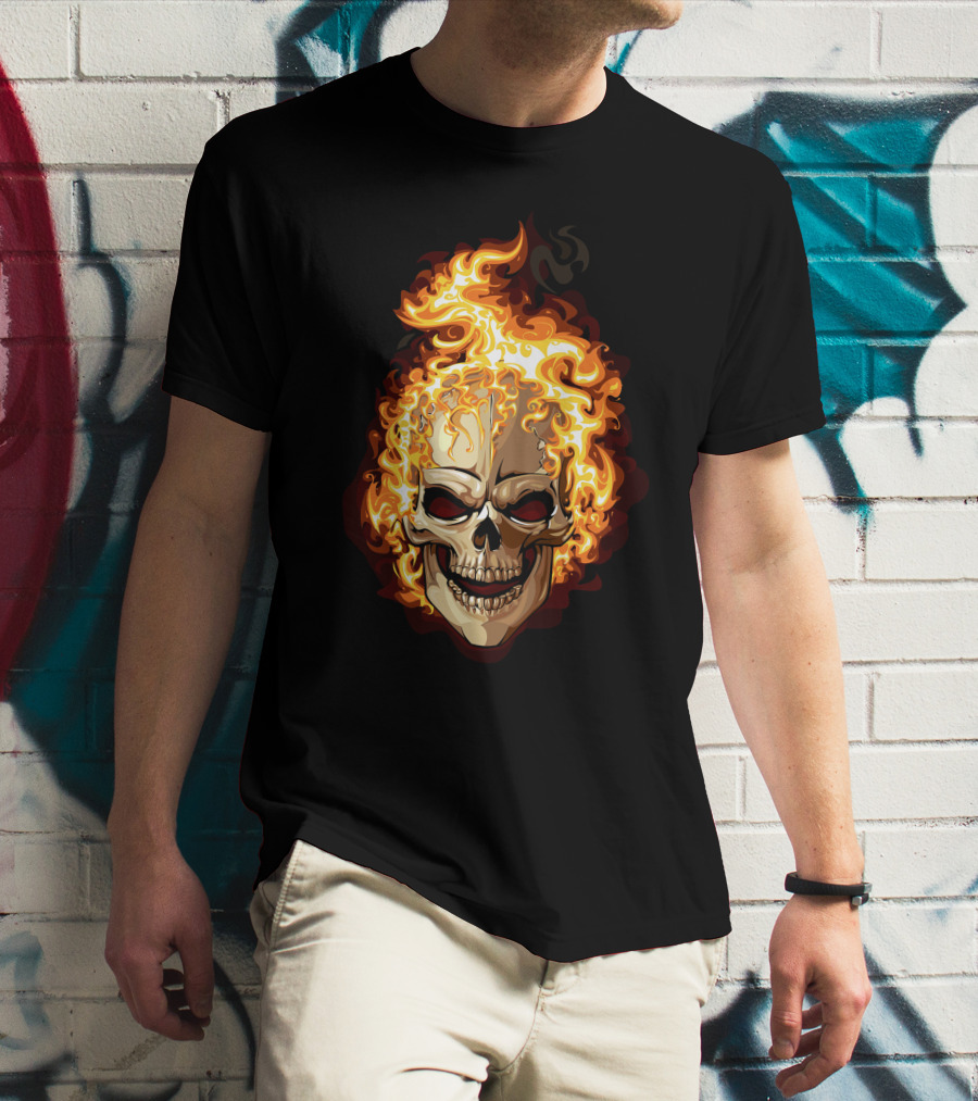 Ghost Rider Flaming Skull Iconic Visual Representation T-Shirt