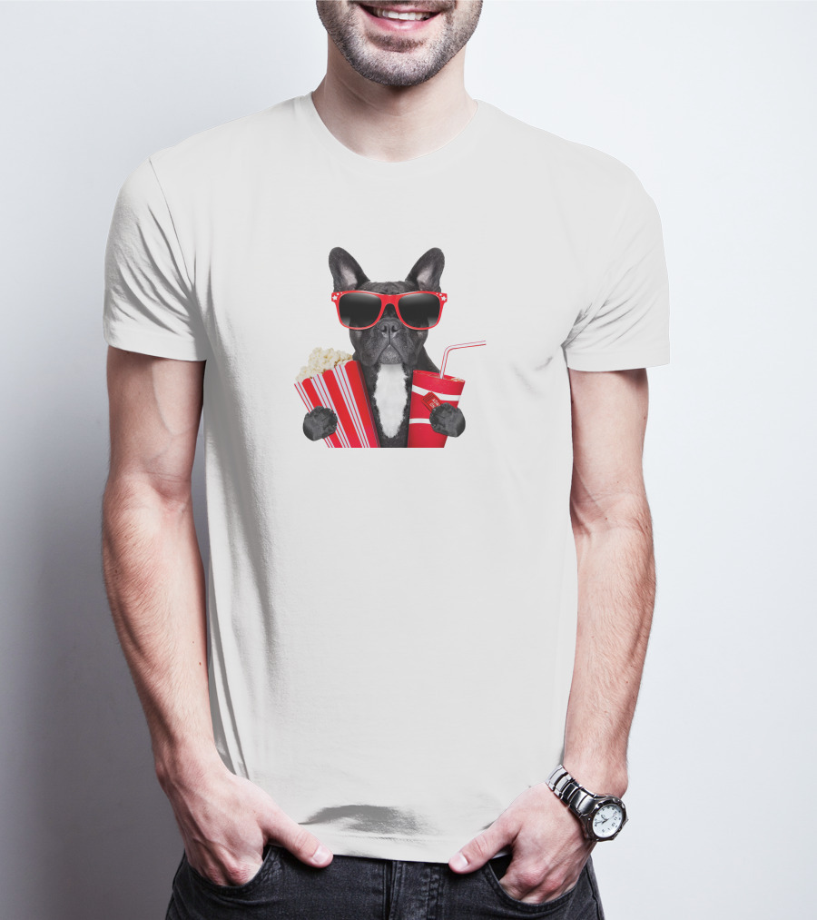 Pug With Popcorn And Soda Wearing Red Sunglasses T-Shirt