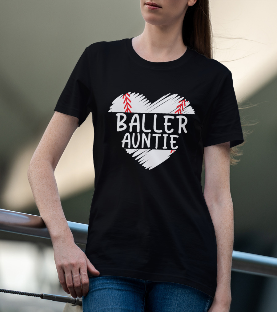 Baller Auntie Baseball Heart T-Shirt