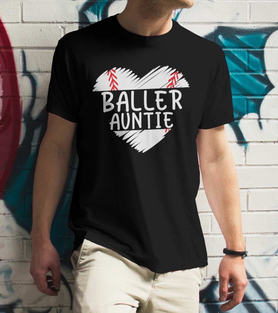 Baller Auntie Baseball Heart T-Shirt