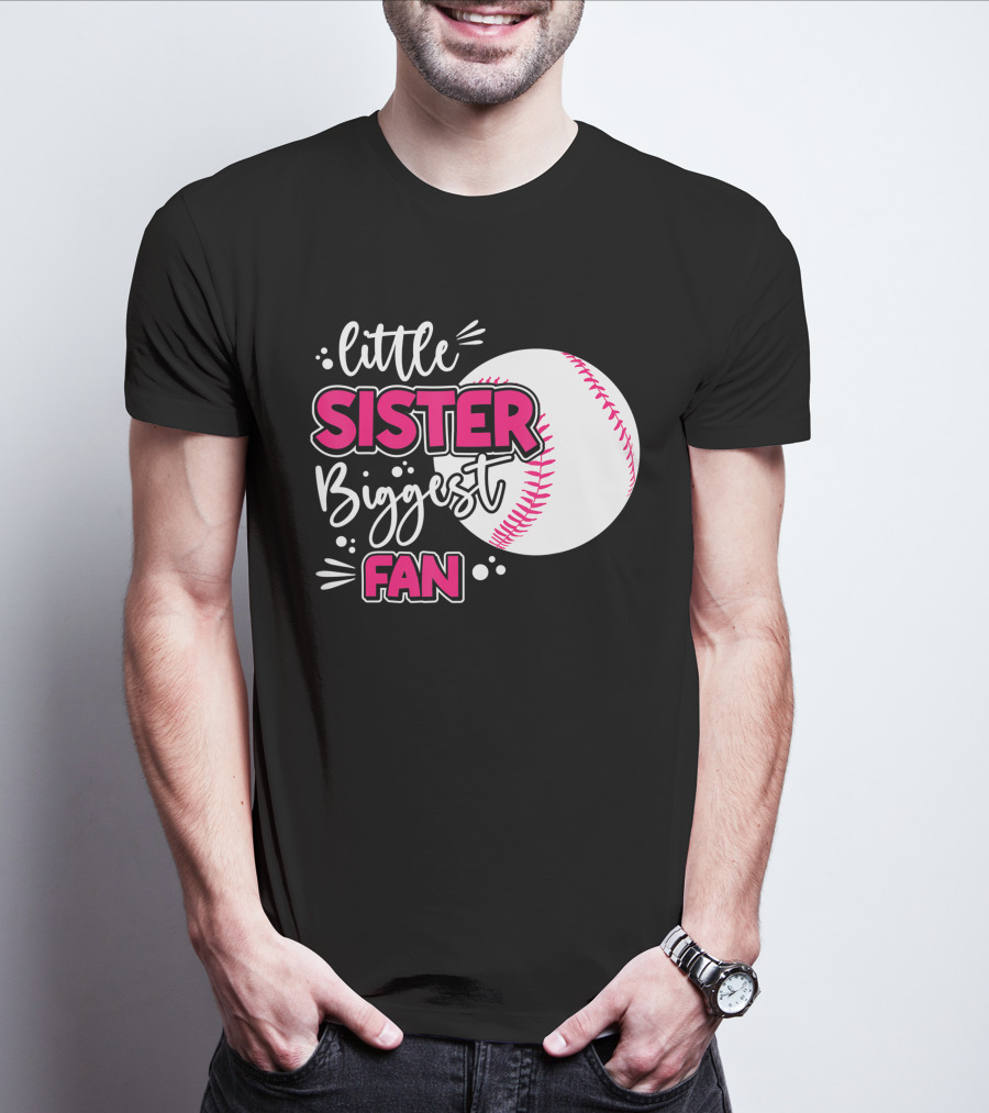 Little Sister Biggest Fan Baseball Season For Girl Siblings T-Shirt