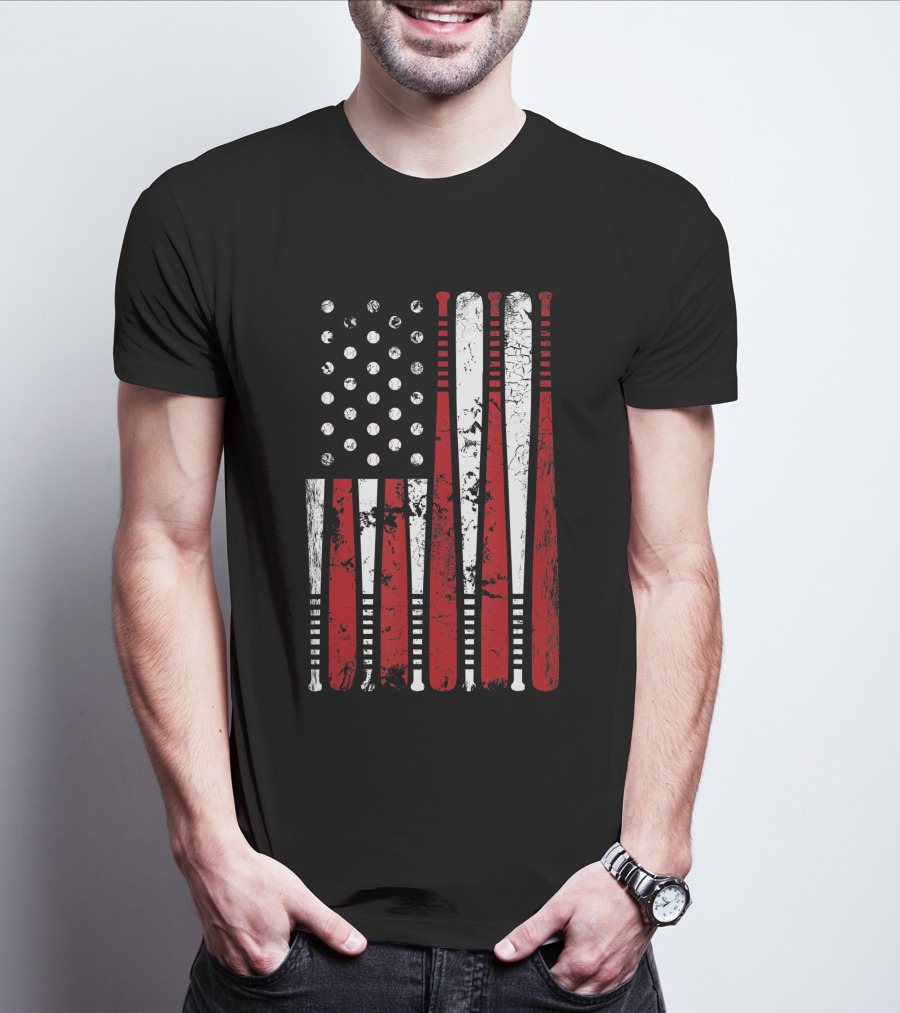 Vintage American Baseball Bat USA Flag T-Shirt