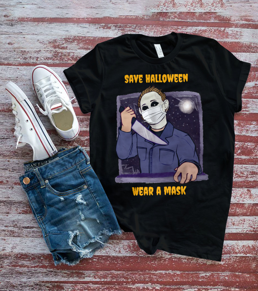 Michael Myers Save Halloween Wear A Mask Horror Knife Scene T-Shirt