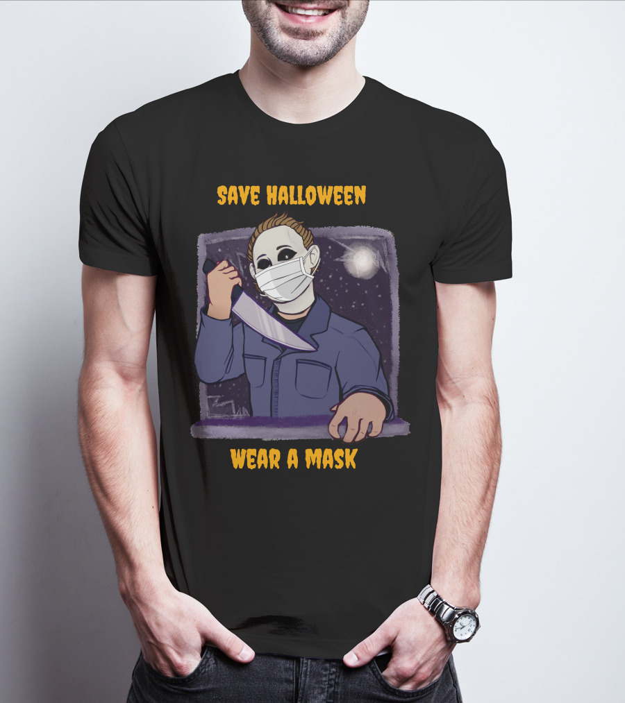 Michael Myers Save Halloween Wear A Mask Horror Knife Scene T-Shirt