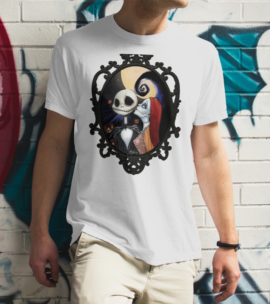 Jack And Sally Nightmare Before Christmas Moonlit Embrace T-Shirt