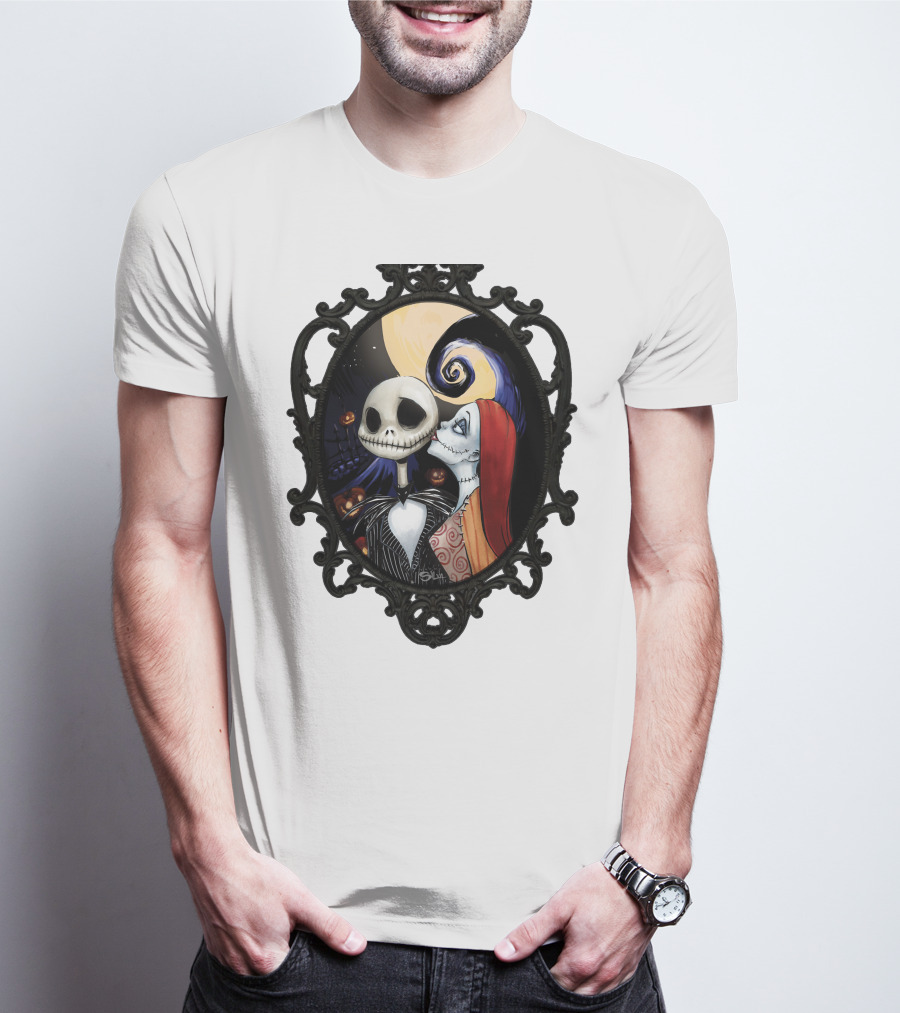 Jack And Sally Nightmare Before Christmas Moonlit Embrace T-Shirt