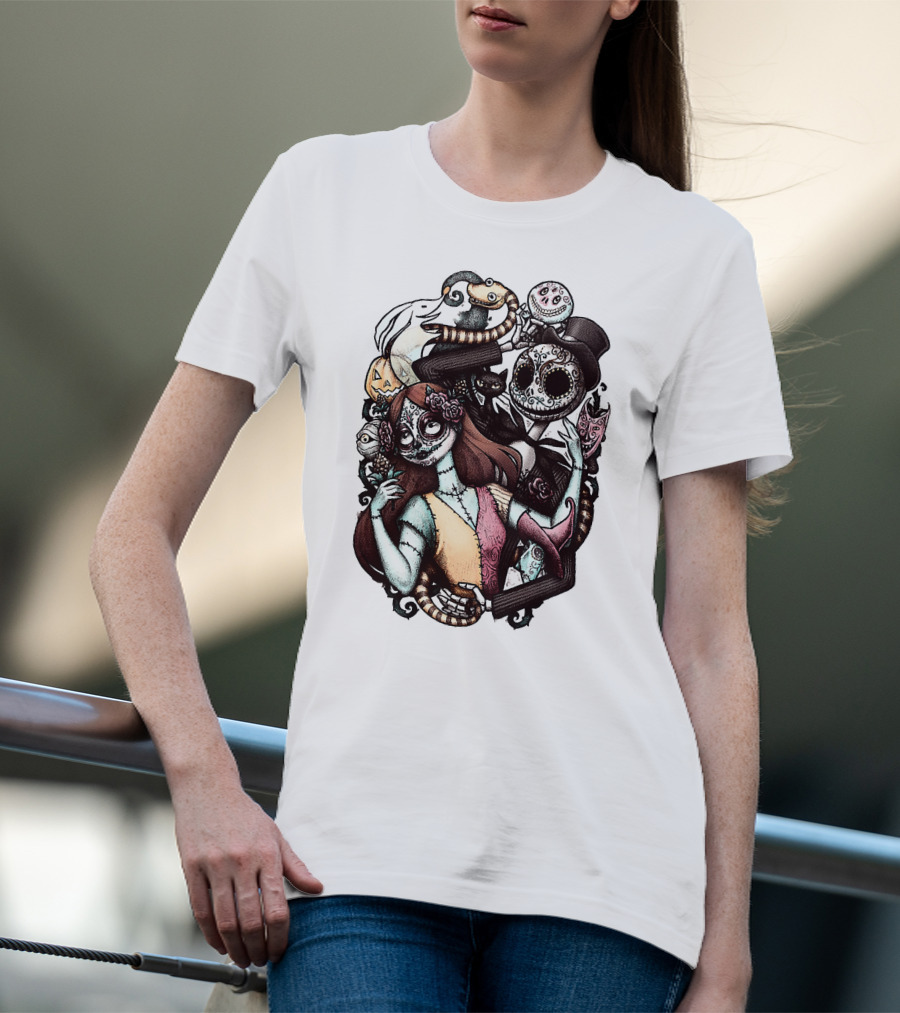 Jack Skellington Sally Zero Nightmare Before Christmas Día De Los Muertos T-Shirt