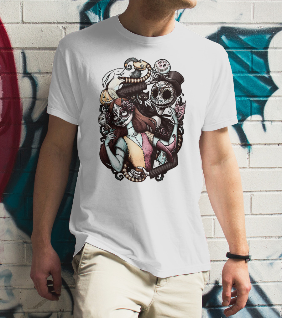 Jack Skellington Sally Zero Nightmare Before Christmas Día De Los Muertos T-Shirt