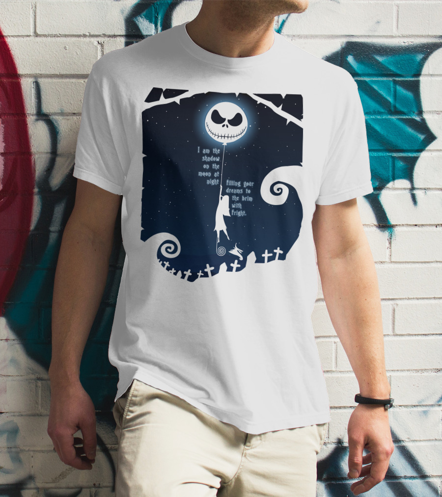 Jack Skellington Sally Zero Shadow On The Moon At Night Filling Your Dreams With Fright T-Shirt