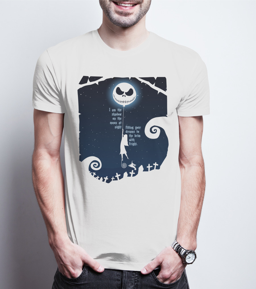 Jack Skellington Sally Zero Shadow On The Moon At Night Filling Your Dreams With Fright T-Shirt