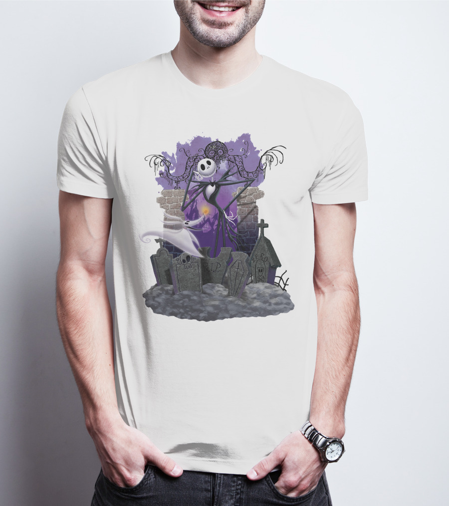 Jack Skellington Zero RIP Graveyard Scene With Ghostly Dog And Gothic Elements T-Shirt