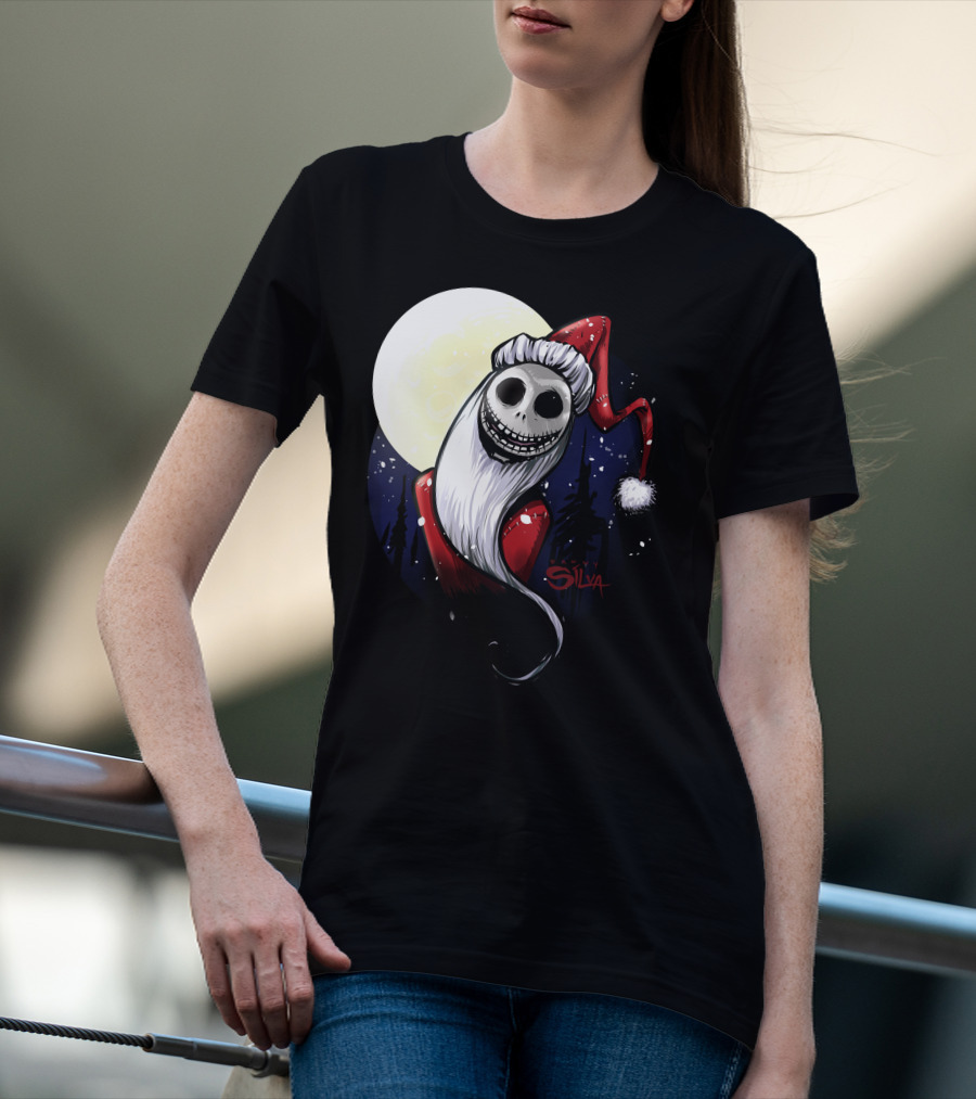 Santa Jack Skellington Moon Silva T-Shirt