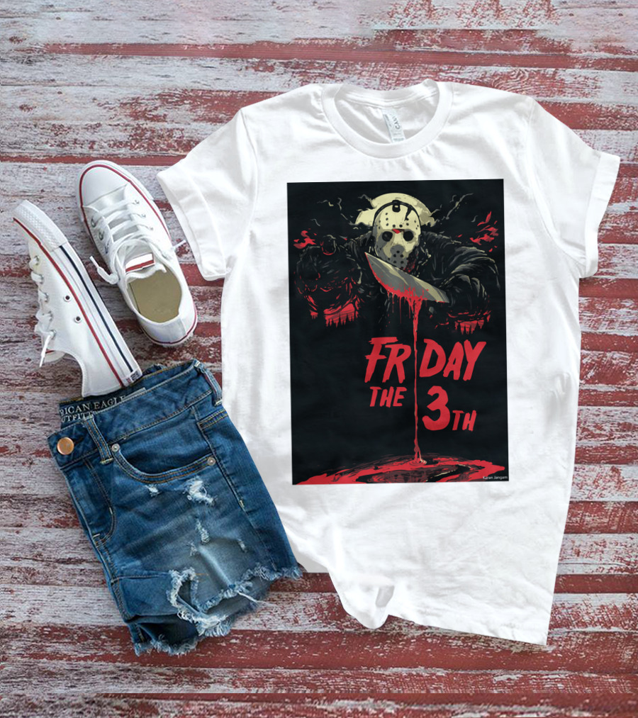 Friday The 13th Jason Mask And Knife Horror Scene T-Shirt