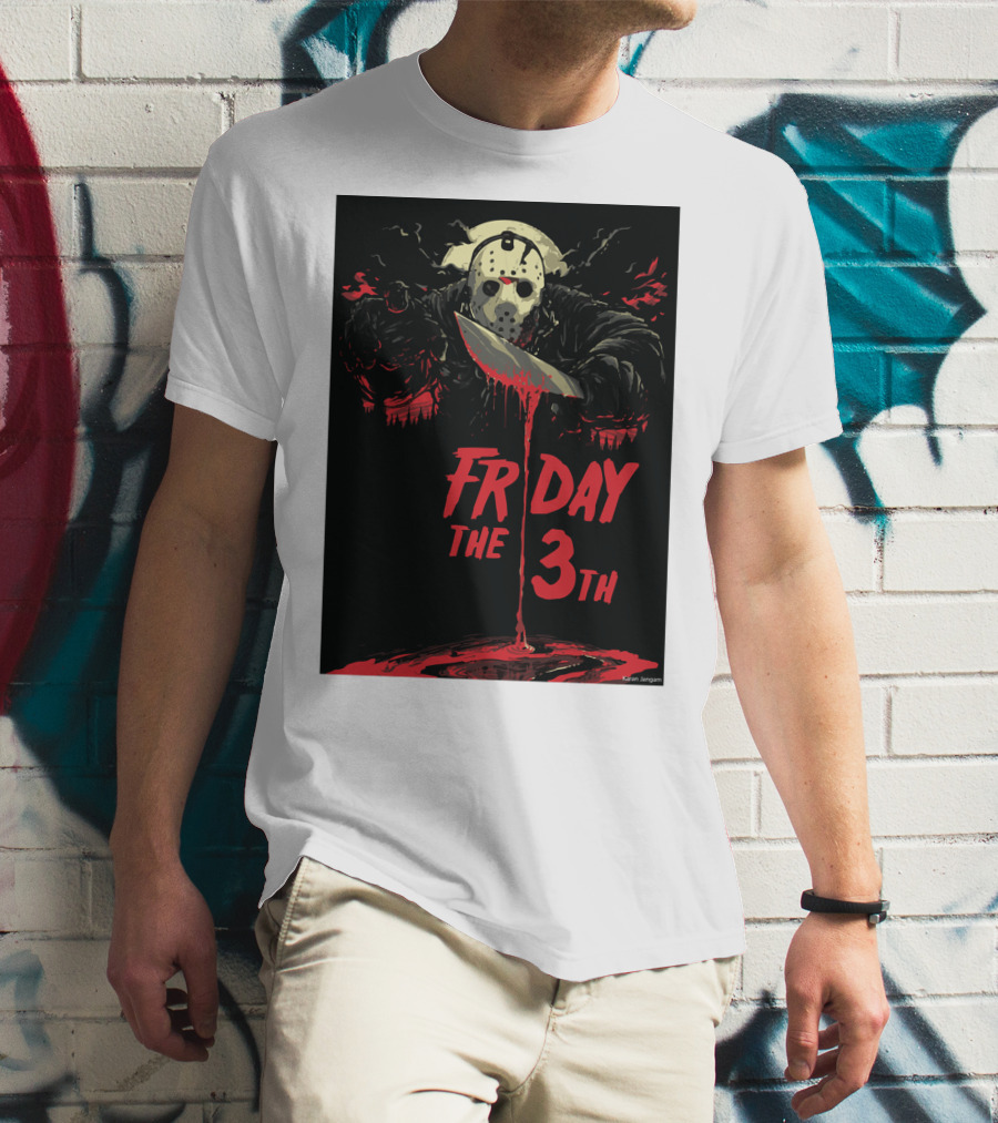 Friday The 13th Jason Mask And Knife Horror Scene T-Shirt