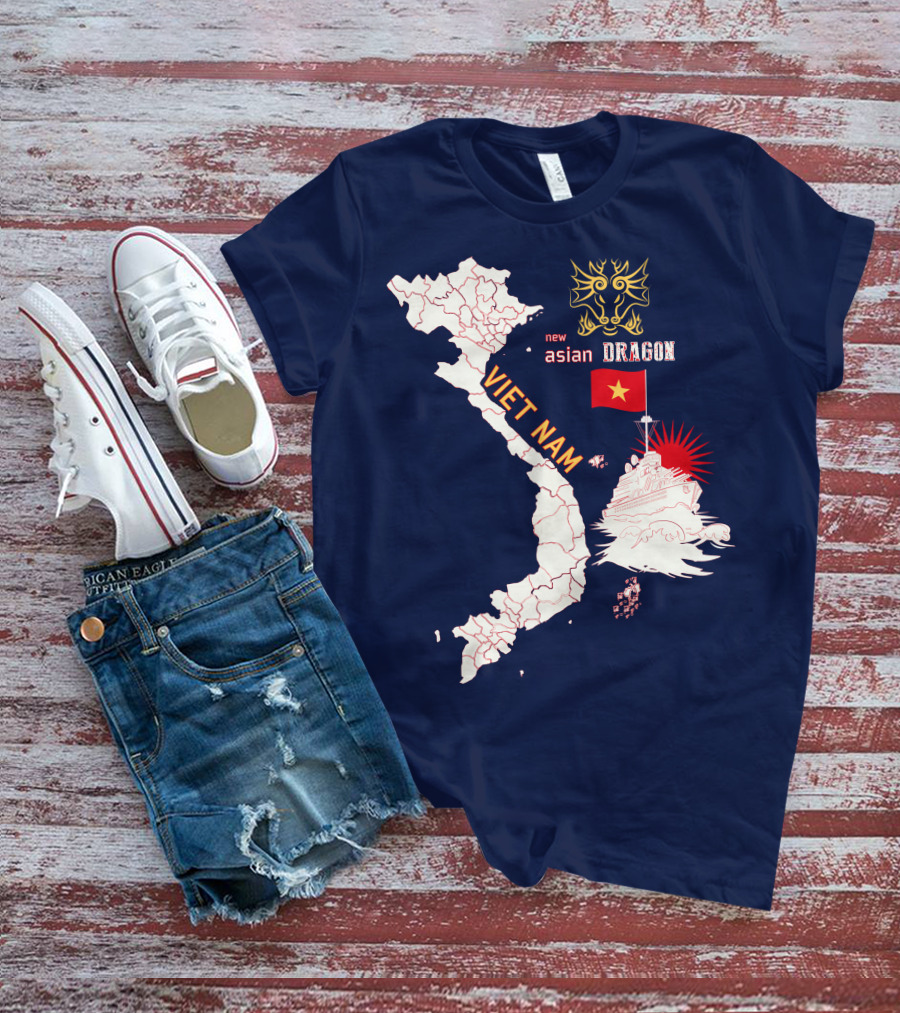 Viet Nam Map New Asian Dragon Flag Ship T-Shirt