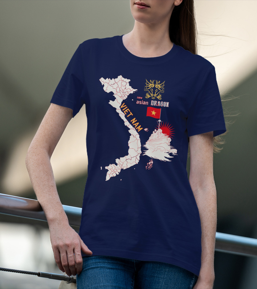 Viet Nam Map New Asian Dragon Flag Ship T-Shirt