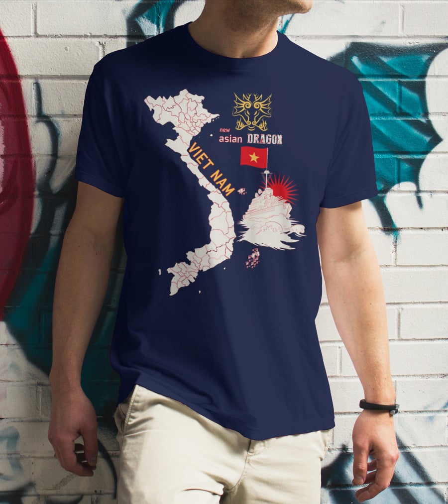 Viet Nam Map New Asian Dragon Flag Ship T-Shirt