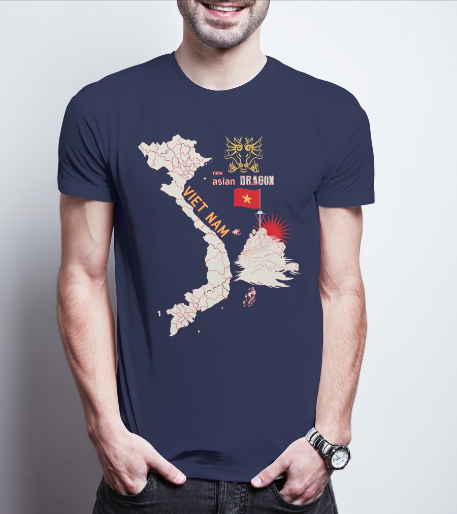 Viet Nam Map New Asian Dragon Flag Ship T-Shirt