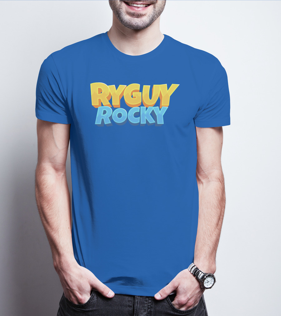 RYGUYROCKY Bold Text Logo Blue Background T-Shirt