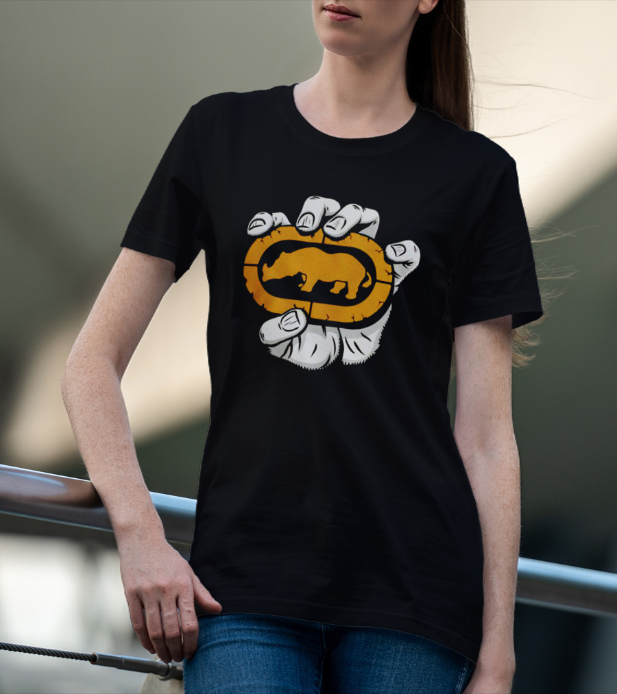 Percko Rhino Emblem Gripped By Cartoon Hand T-Shirt