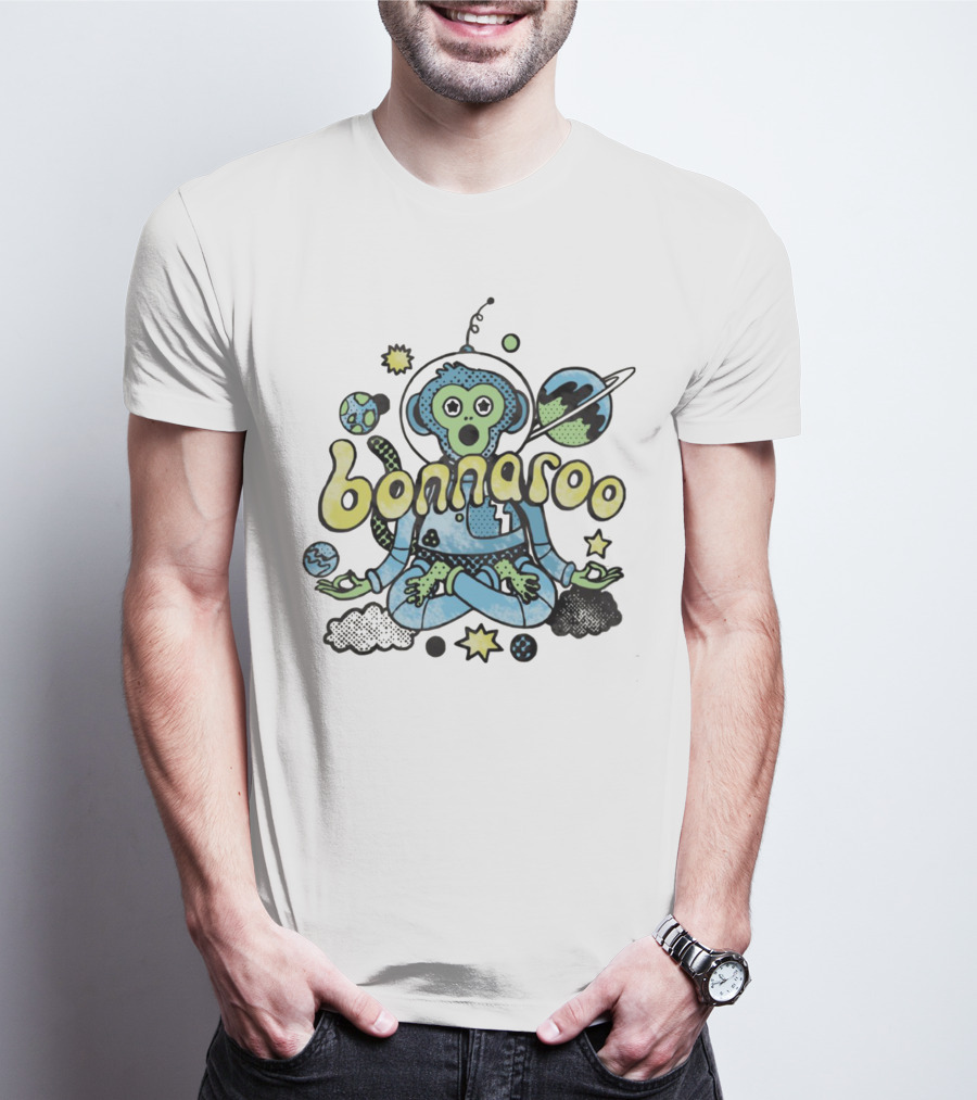 Bonnaroo Cosmic Astronaut Monkey Meditation Planet Space Exploration T-Shirt