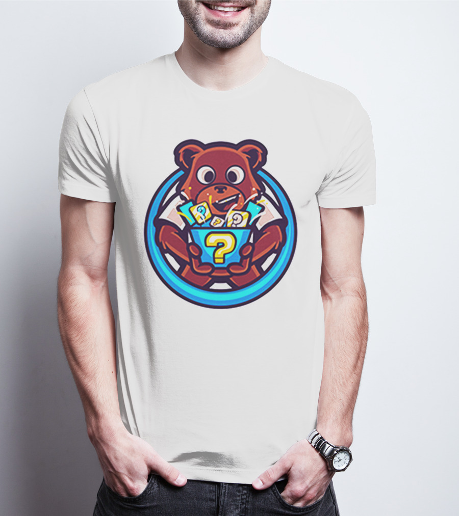 Der Merch Bear Holding Mystery Question Mark Box T-Shirt