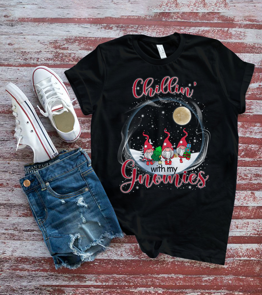 Chillin With My Gnomies Under The Moonlit Snowy Night With Stars T-Shirt