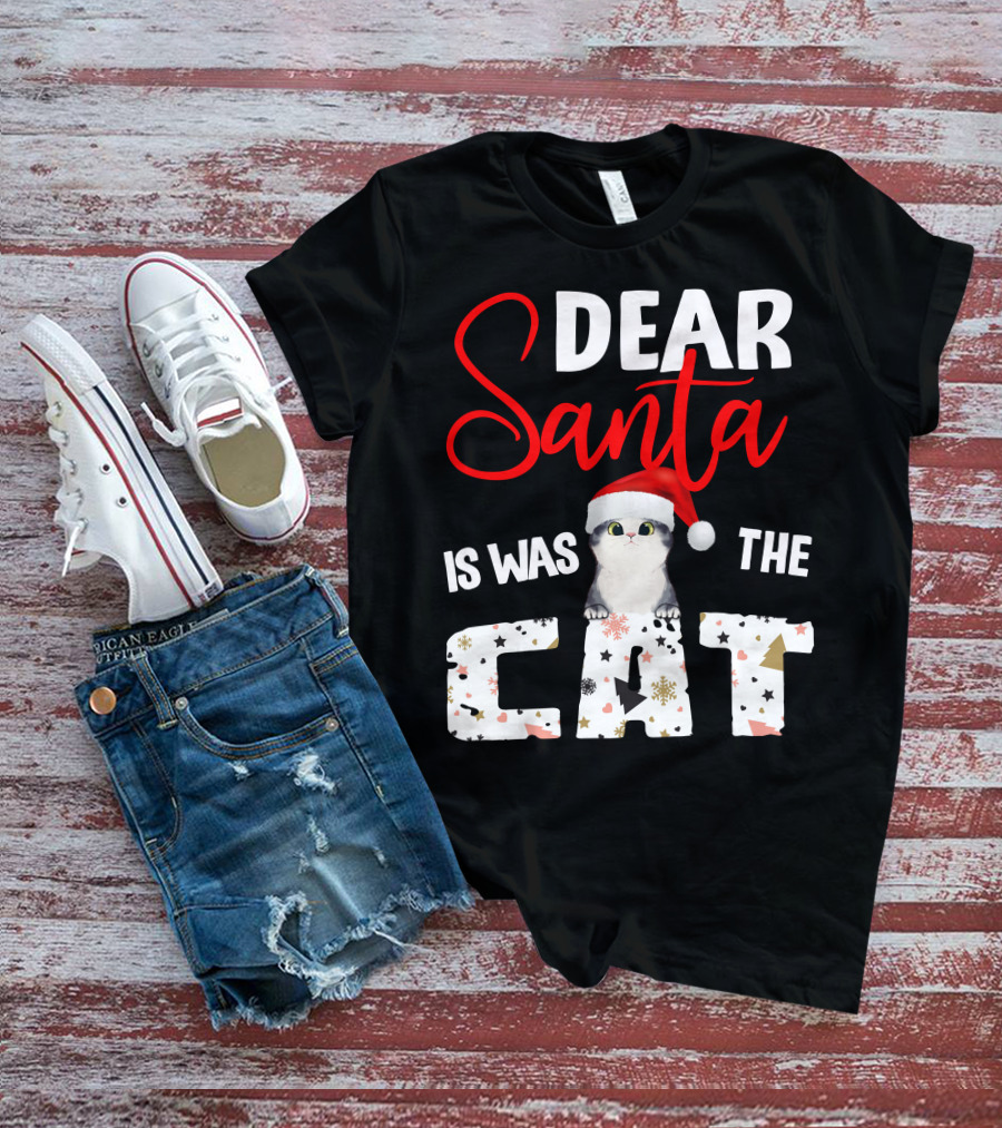 Dear Santa Cute Cat In Santa Hat Holiday Christmas T-Shirt