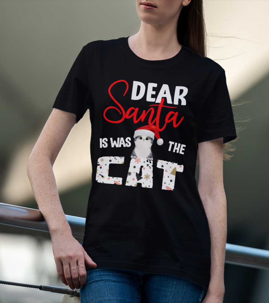 Dear Santa Cute Cat In Santa Hat Holiday Christmas T-Shirt