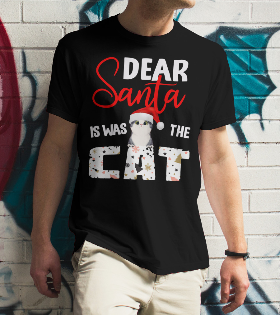 Dear Santa Cute Cat In Santa Hat Holiday Christmas T-Shirt