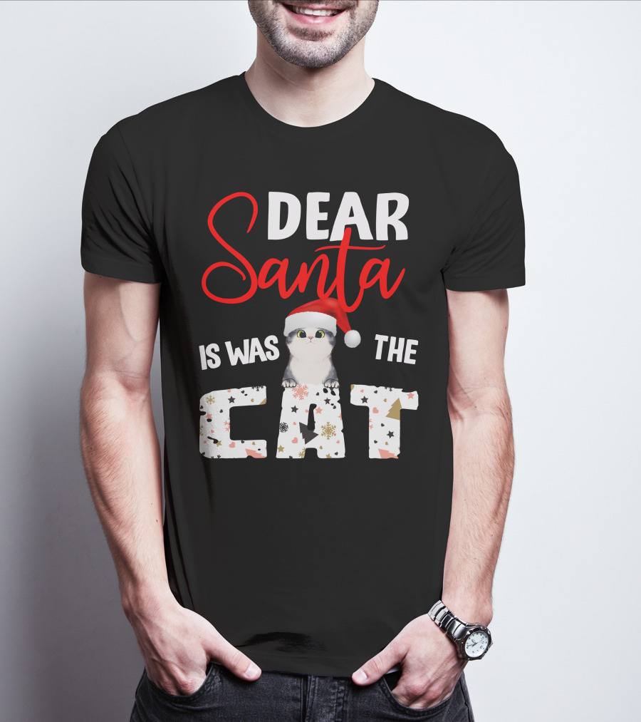Dear Santa Cute Cat In Santa Hat Holiday Christmas T-Shirt