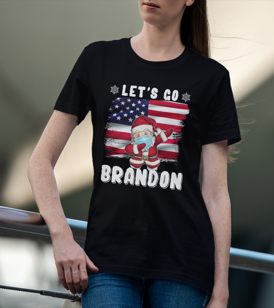Let's Go Brandon Santa Mask American Flag Christmas T-Shirt