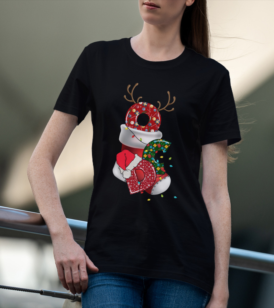 OCD Obsessive Christmas Disorder Reindeer Santa Hat Lights Stocking T-Shirt