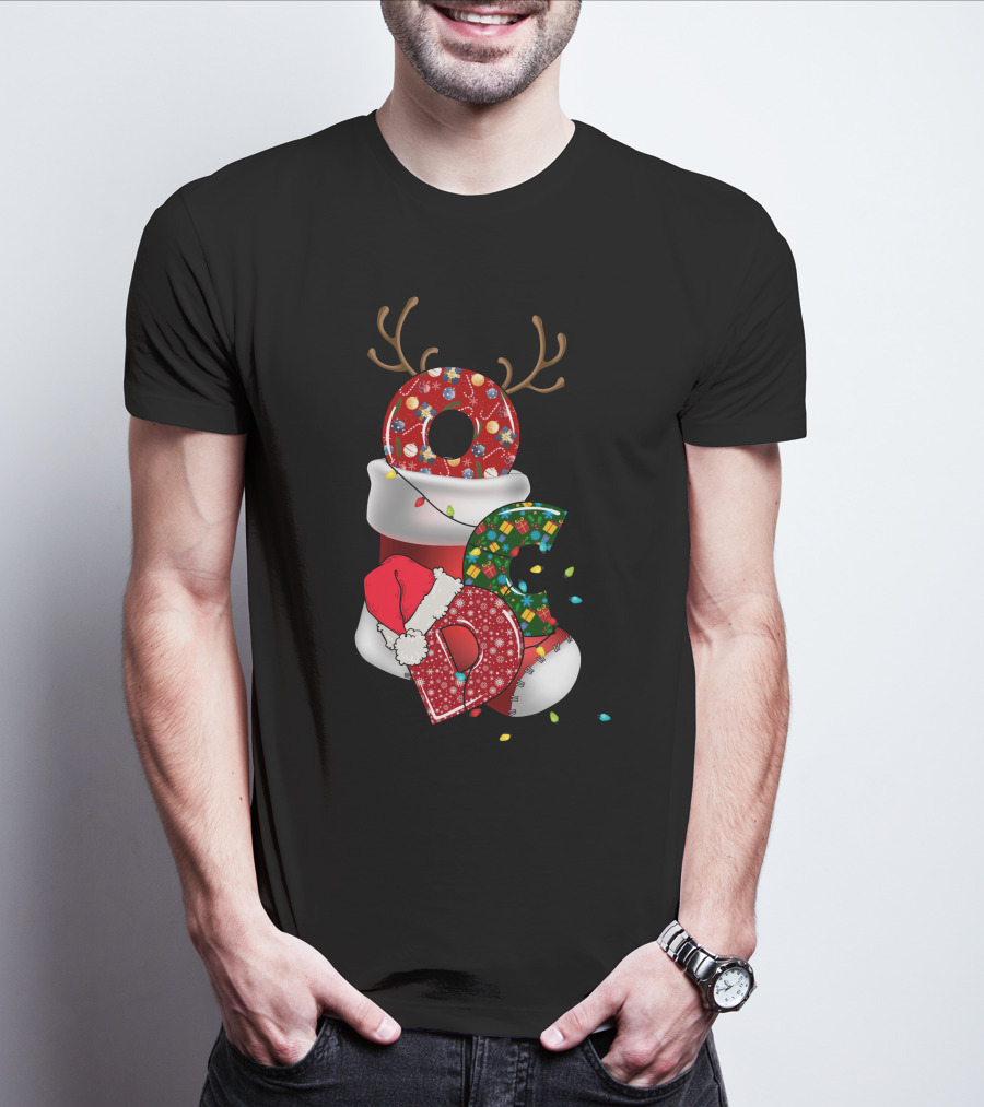 OCD Obsessive Christmas Disorder Reindeer Santa Hat Lights Stocking T-Shirt