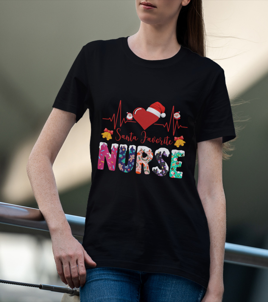Santa Favorite Nurse Christmas Heartbeat T-Shirt