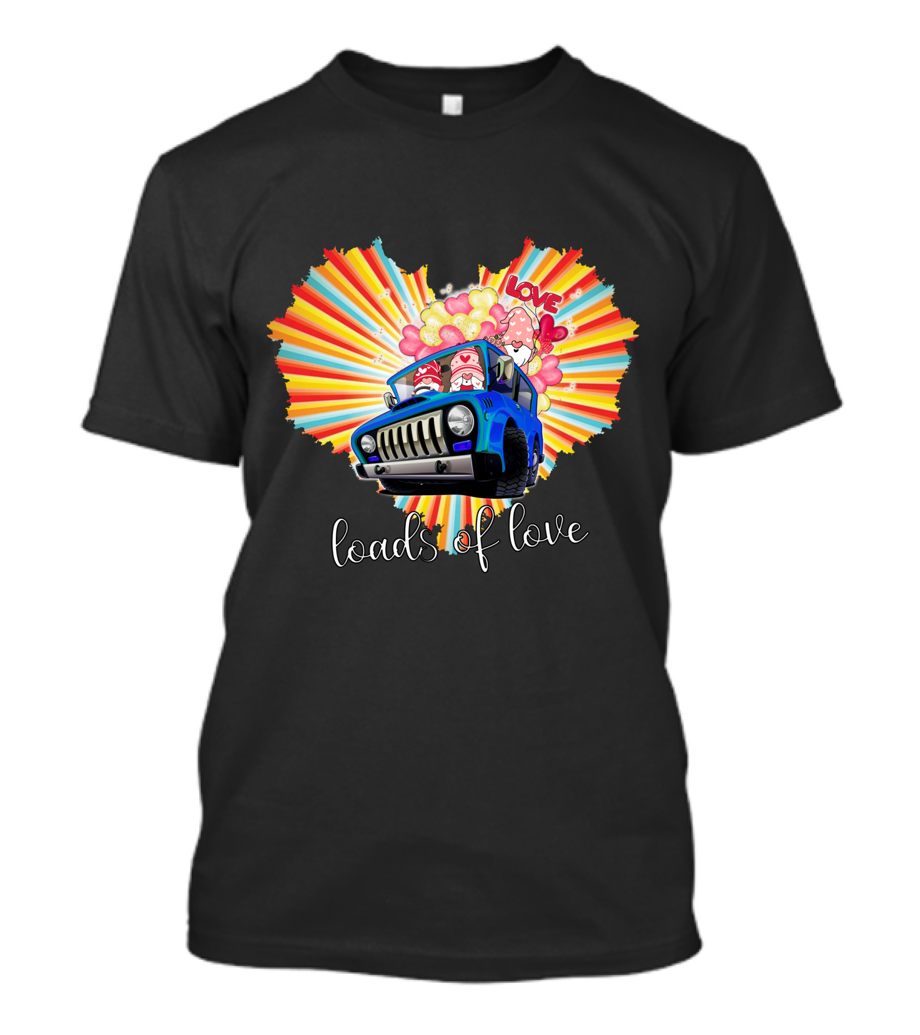 Loads Of Love Heart Explosion With Blue Jeep And Balloons T-Shirt